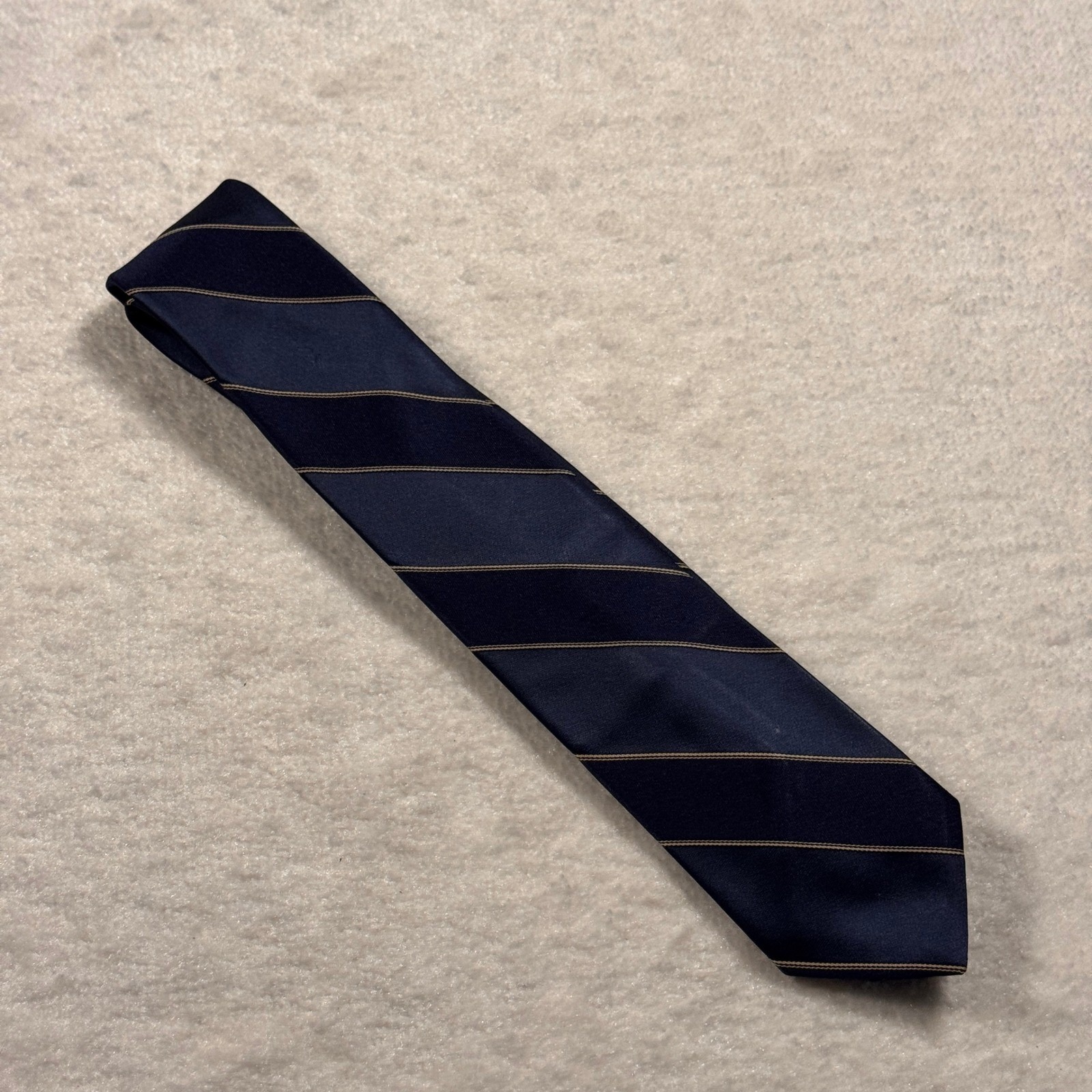 Don Loper Mens Silk Tie Navy Blue Gold Diagonal Stripe Necktie